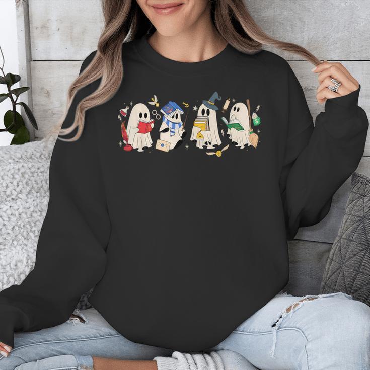 Ghost Book Reading Books Lover Teacher Happy Halloween Unisex Sweatshirt, funny design