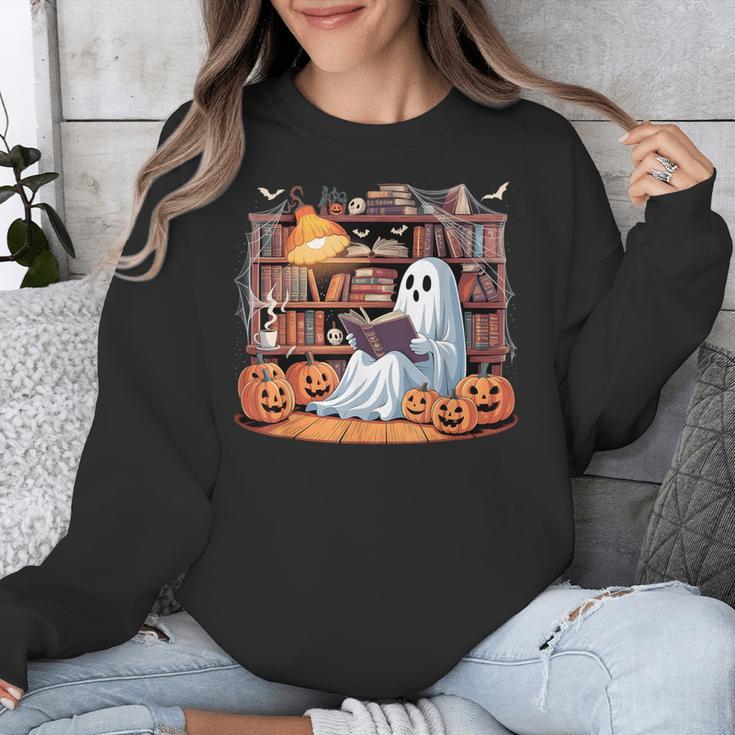 Ghost Book Reading Halloween Books Lover Teacher Unisex Sweatshirt, funny design