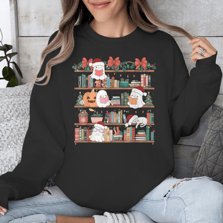 Ghost Christmas Reading Book Lover Library Christmas Teacher Unisex Sweatshirt, funny design