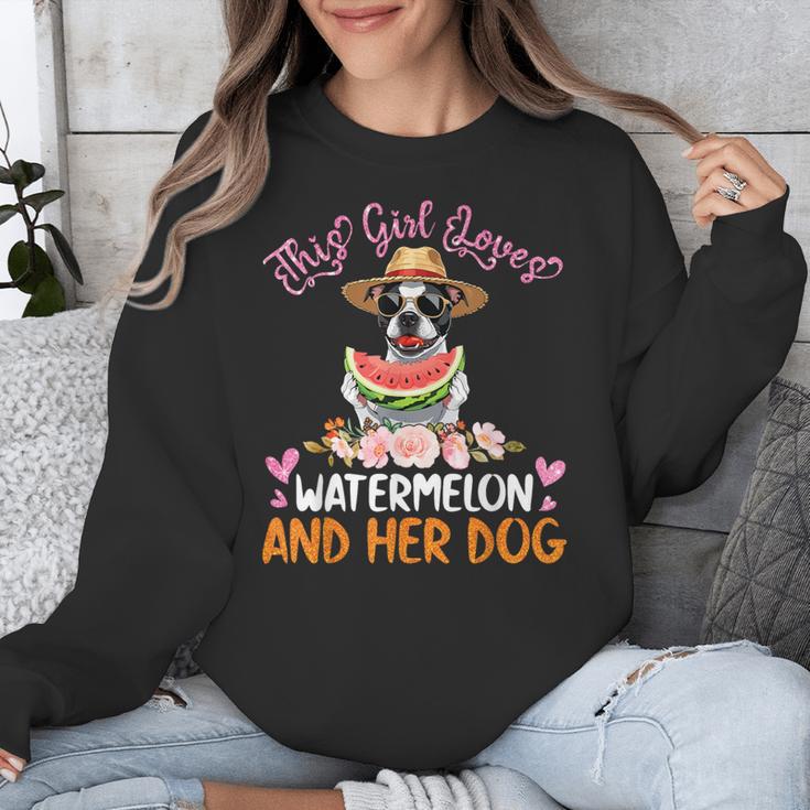 This Girl Loves Watermelon And Her Boston Terrier Dog Mother Unisex Sweatshirt, funny design
