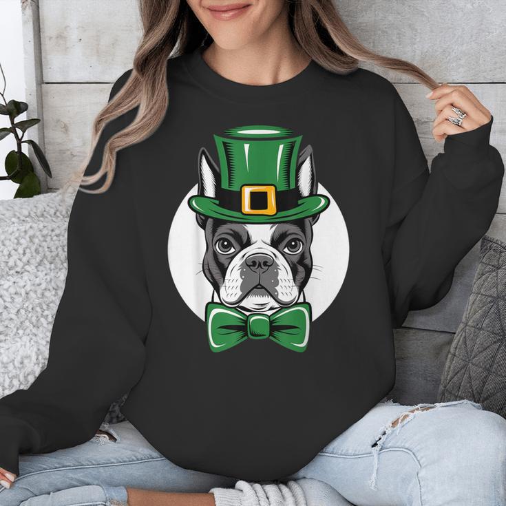 Green Boston Terrier Shamrock St Patricks Day Boston Terrier Unisex Sweatshirt, funny design