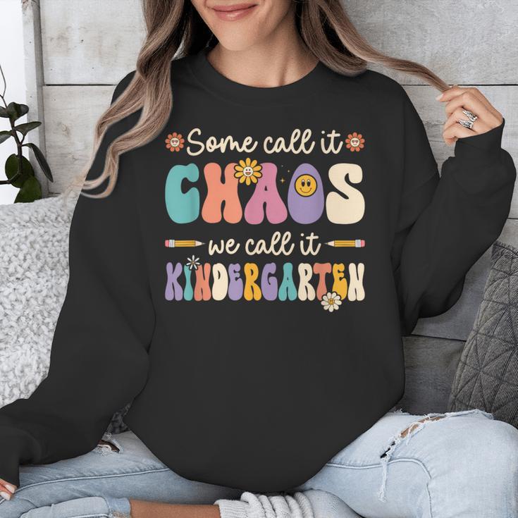 Groovy Some Call It Chaos We Call It Kindergarten Teacher Unisex Sweatshirt, Groovy Teacher Gifts, funny design Groovy Some Call It Chaos We Call It Kindergarten Teacher Unisex Sweatshirt, Groovy Teacher Gifts, funny design
