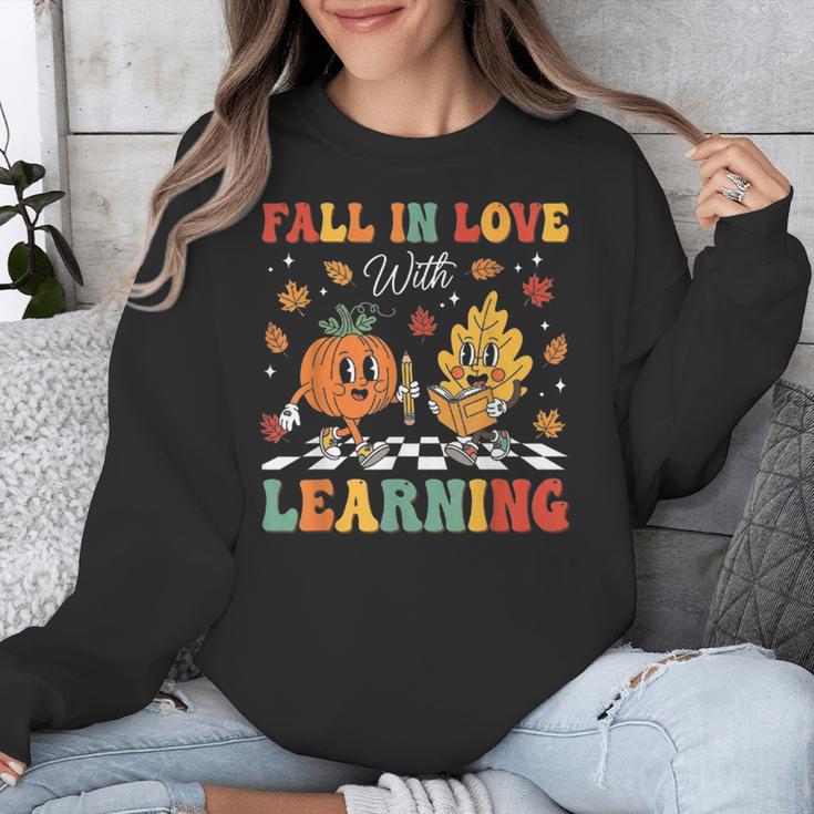 Groovy Fall In Love With Learning Autumn Pumpkin Teacher Unisex Sweatshirt, Groovy Teacher Gifts, funny design Groovy Fall In Love With Learning Autumn Pumpkin Teacher Unisex Sweatshirt, Groovy Teacher Gifts, funny design