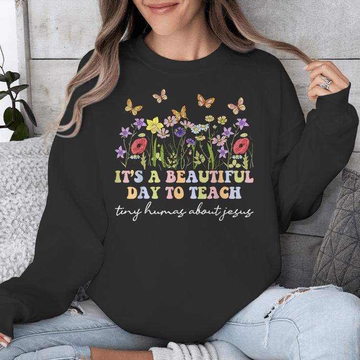 Groovy I Teach Tiny Humans About Jesus Christian Teacher Unisex Sweatshirt, Groovy Teacher Gifts, funny design