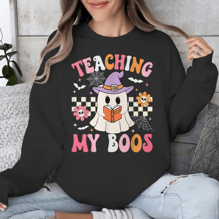 Groovy Teaching My Boos Teacher Ghost Halloween Teacher Unisex Sweatshirt, Groovy Teacher Gifts, funny design