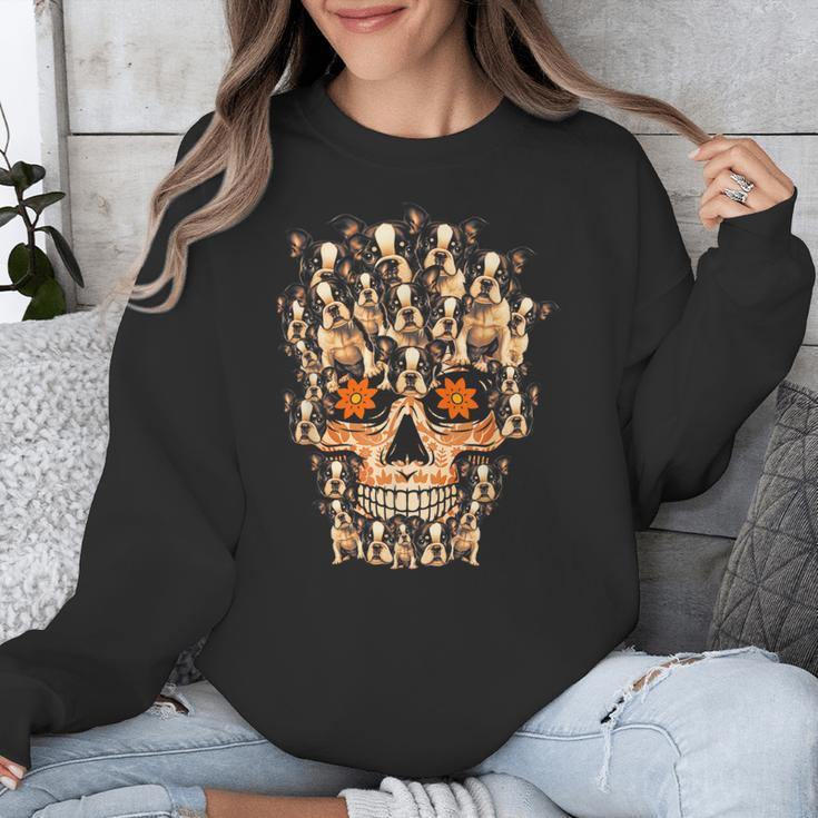 Halloween Costume Skull Boston Terrier Dog Lover For Men Women Kids Unisex Sweatshirt, Boston Terrier Halloween Gifts, funny design