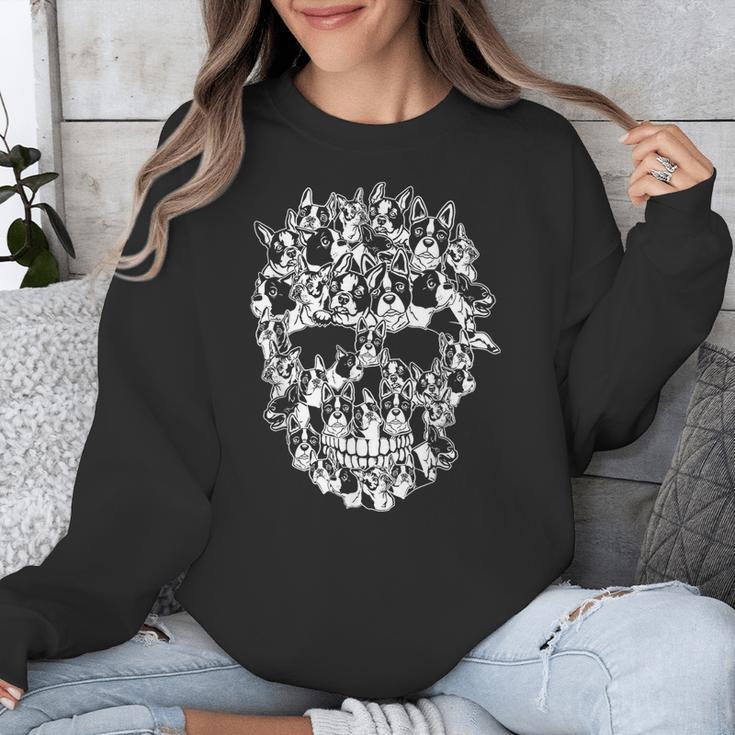 Halloween Costume Skull Boston Terrier Dog Lover Unisex Sweatshirt, Boston Terrier Halloween Gifts, funny design