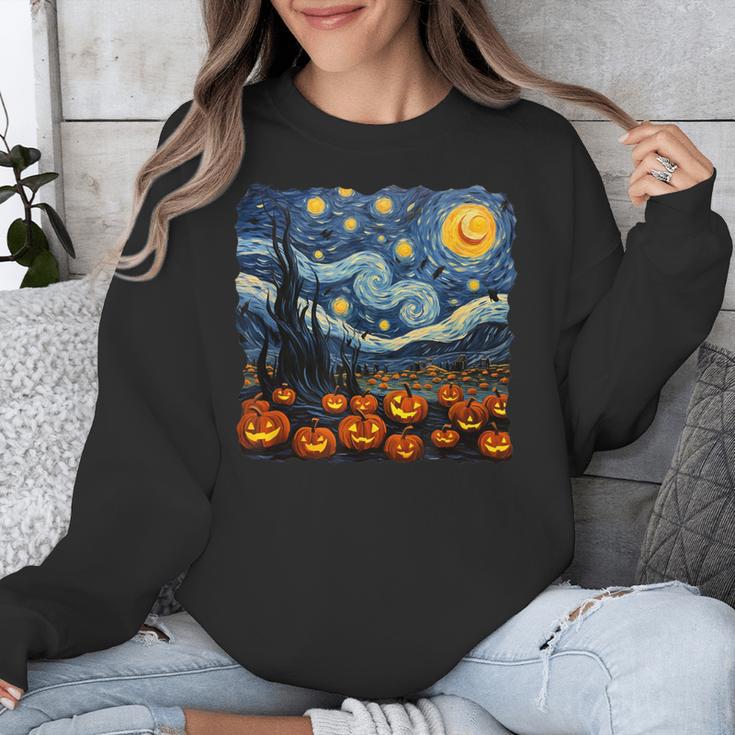 Halloween Pumpkin Starry Night Van Gogh Art Teacher Unisex Sweatshirt, funny design