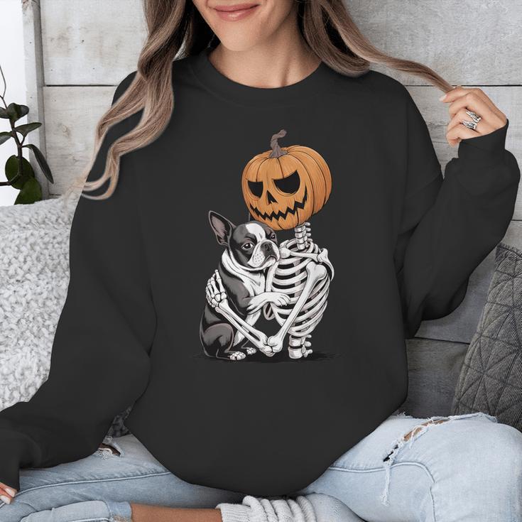 Halloween Skeleton Boston Terrier Unisex Sweatshirt, Boston Terrier Halloween Gifts, funny design