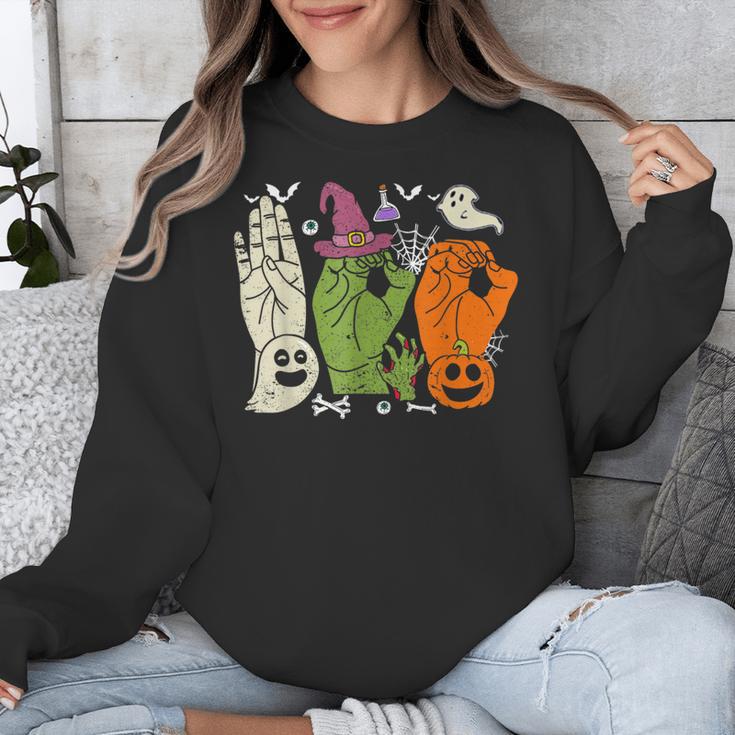 Halloween SPED Teacher Boo In ASL Boo Hands Sign Language Unisex Sweatshirt, funny design Halloween SPED Teacher Boo In ASL Boo Hands Sign Language Unisex Sweatshirt, funny design
