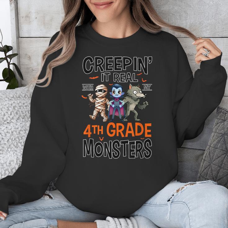 Halloween Teacher Creepin It Real With My 4th Grade Monsters Unisex Sweatshirt, 4th Grade Teacher Gifts, funny design