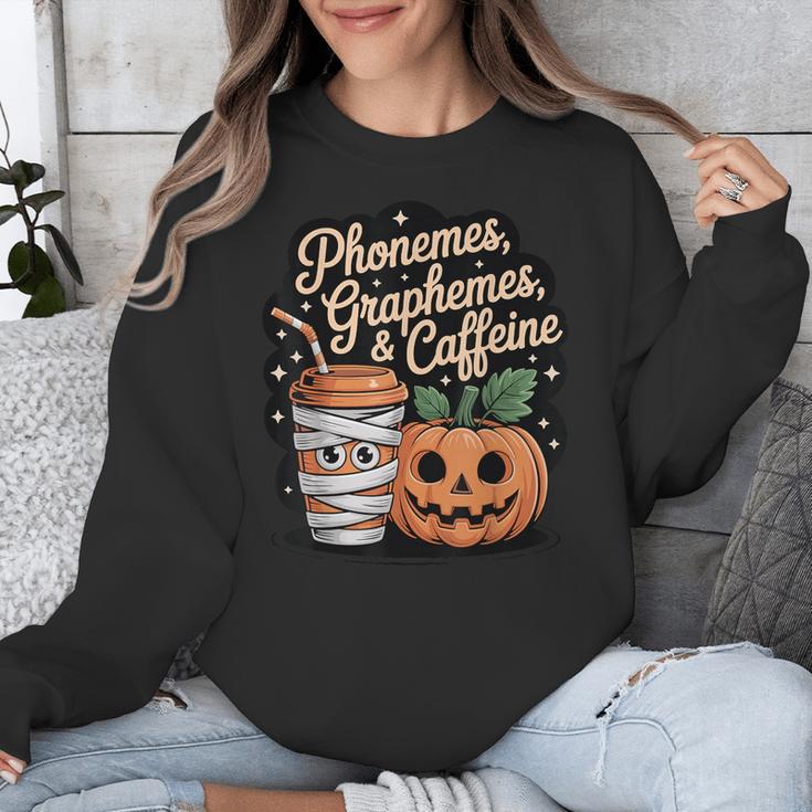 Halloween Teacher Phonemes Graphemes Caffeine Coffee Lover Unisex Sweatshirt, funny design Halloween Teacher Phonemes Graphemes Caffeine Coffee Lover Unisex Sweatshirt, funny design