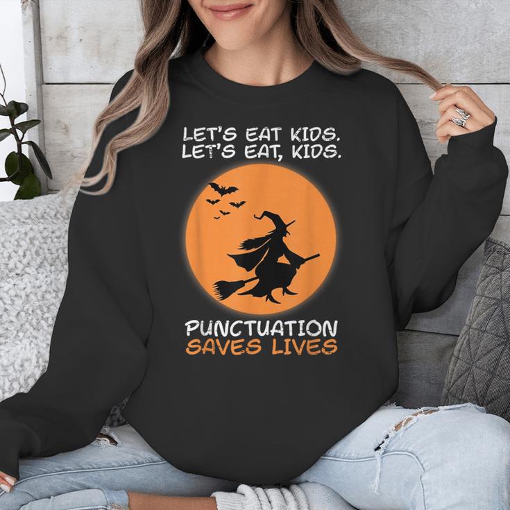 Halloween Teacher Witch Lets Eat Kids Punctuation Unisex Sweatshirt, funny design