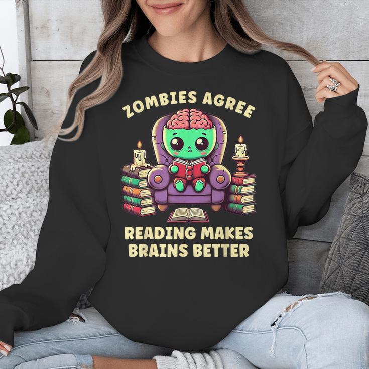 Halloween Teacher Zombie Reading Is Good For Brains Unisex Sweatshirt, funny design Halloween Teacher Zombie Reading Is Good For Brains Unisex Sweatshirt, funny design