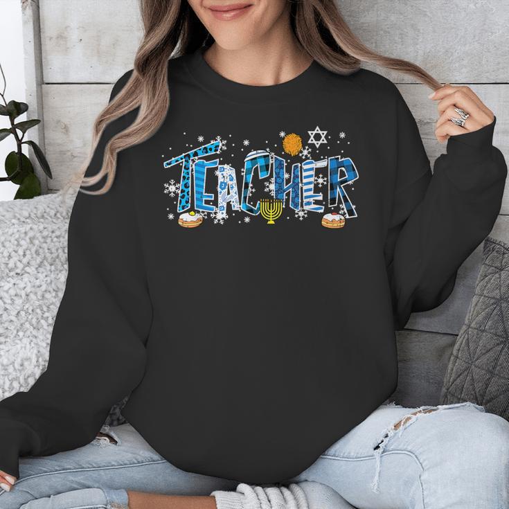 Hanukkah Leopard Plaid Teacher Chanukah Jewish Women Men Unisex Sweatshirt, funny design