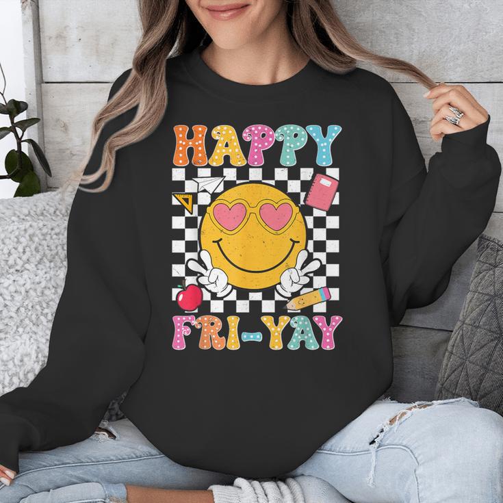 Happy Fri-Yay Groovy Teacher Friday Weekend Fri Yay Unisex Sweatshirt, Groovy Teacher Gifts, funny design