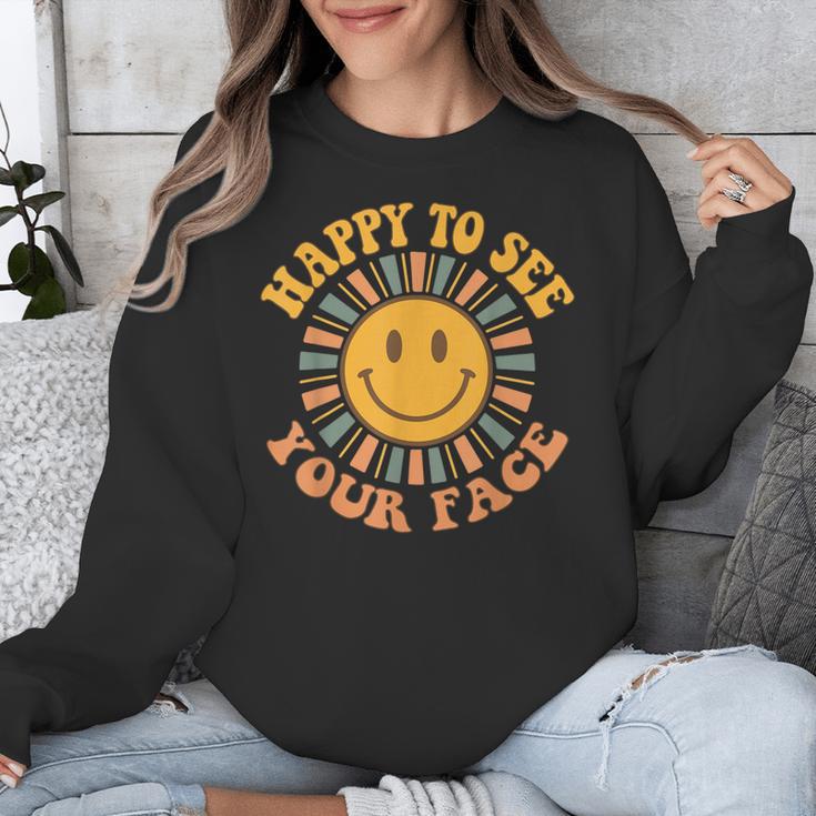 Happy To See Your Face Retro Happy Teacher Back To School Unisex Sweatshirt, funny design