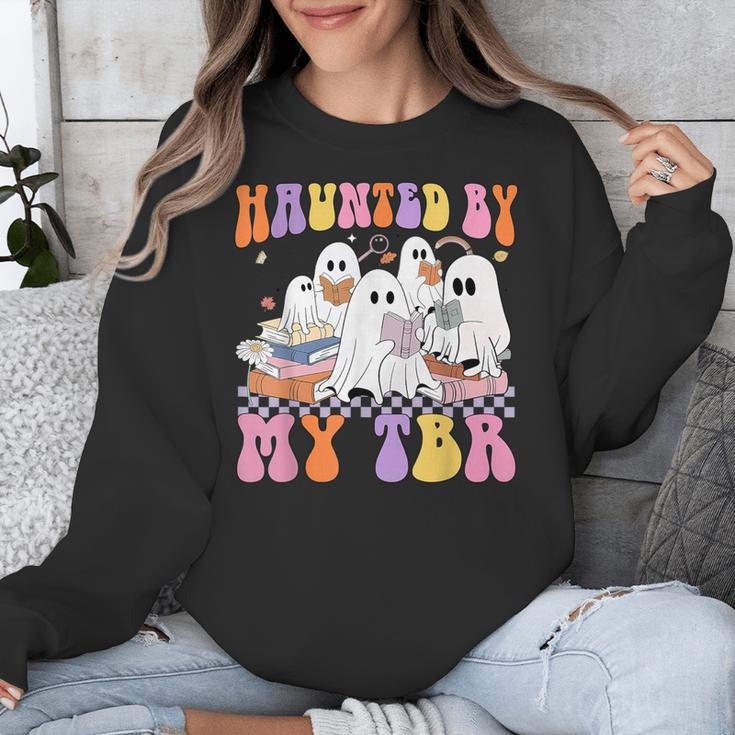 Haunted By My TBR Cute Ghosts Book Reading Teacher Halloween Unisex Sweatshirt, funny design