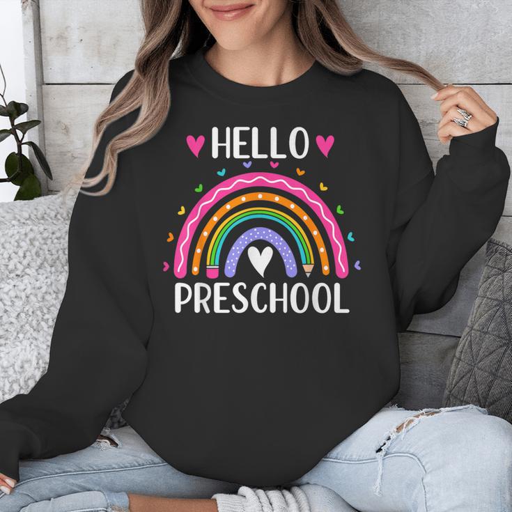 Hello Preschool Teacher Student Girls Rainbow Back To School Unisex Sweatshirt, funny design Hello Preschool Teacher Student Girls Rainbow Back To School Unisex Sweatshirt, funny design