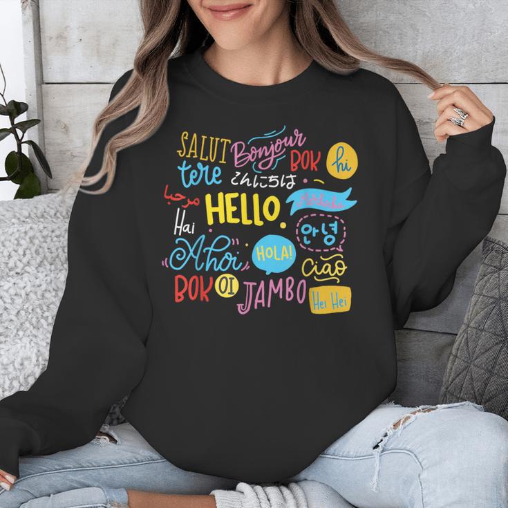 Hello Word In Different Languages Travel And Teacher Lover Unisex Sweatshirt, funny design Hello Word In Different Languages Travel And Teacher Lover Unisex Sweatshirt, funny design