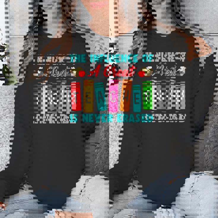 THE INFLUENCE OF A GREAT TEACHER IS NEVER ERASED Teaching For Men Women Girls Kids Unisex Sweatshirt, funny design