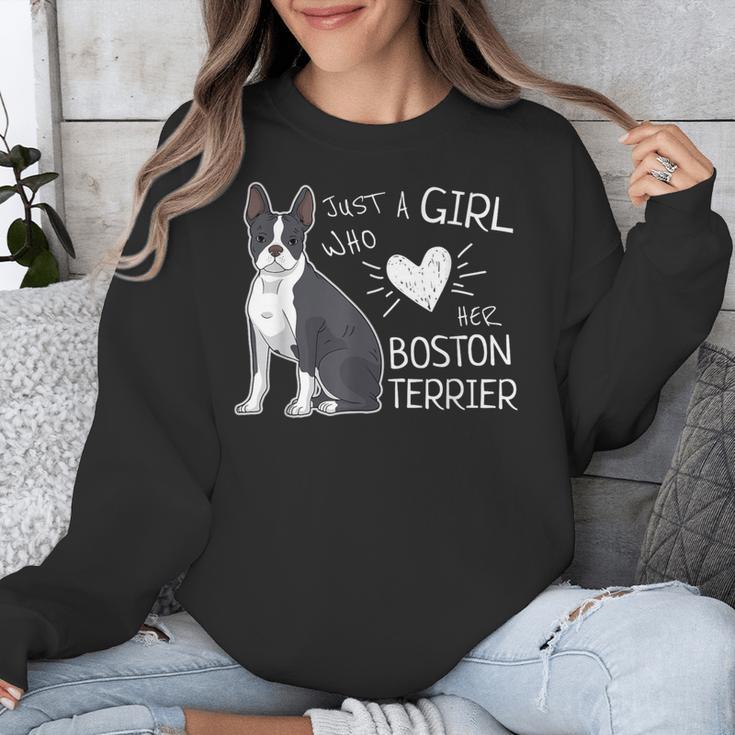 Just A Girl Who Loves Her Boston Terrier Puppy Love Unisex Sweatshirt, funny design