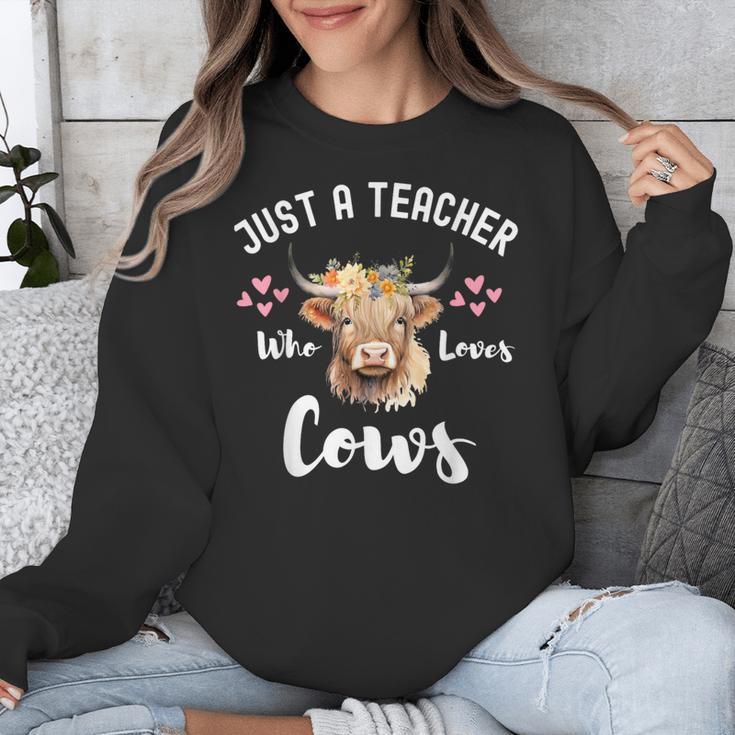 Just A Teacher Who Loves Cows Shirt Cute Highland Cow Unisex Sweatshirt, funny design
