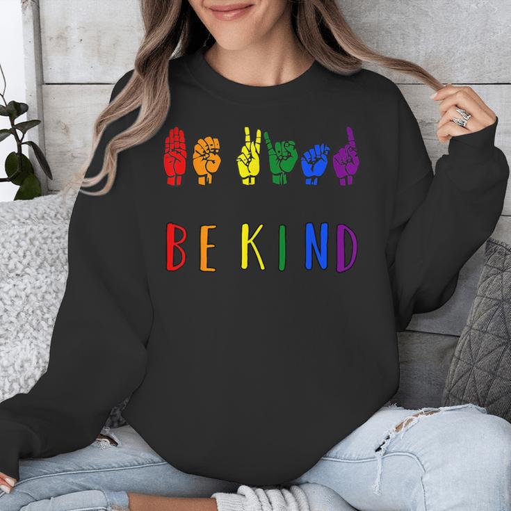Be Kind Pride Sign Language Rainbow Teachers Interpreter ASL Unisex Sweatshirt, funny design
