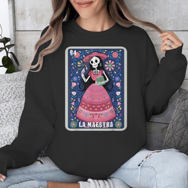 La Maestra Halloween Mexican Bingo Card Teacher Lottery Card Unisex Sweatshirt, funny design