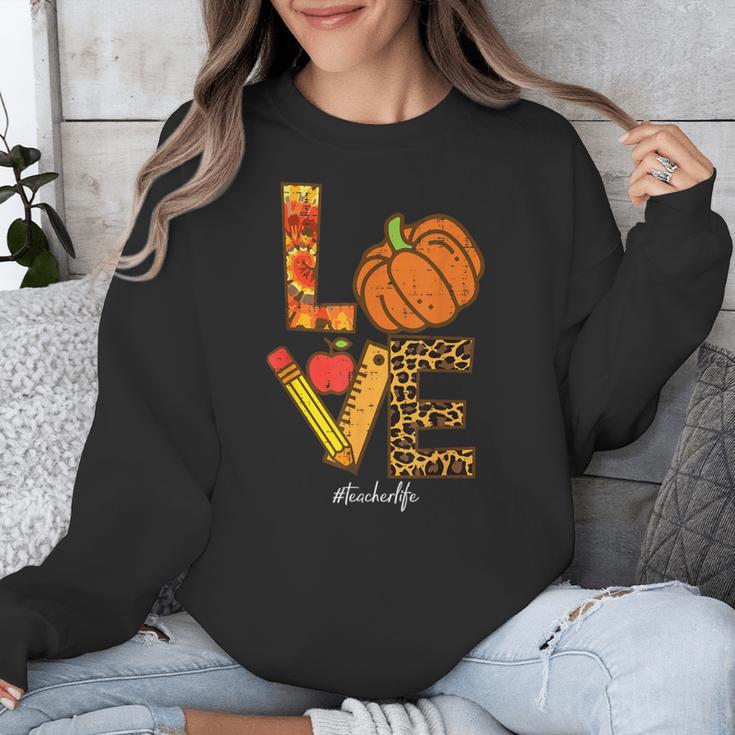 Leopard Pumpkin Love Teacher Life Thanksgiving Fall Women Unisex Sweatshirt, funny design