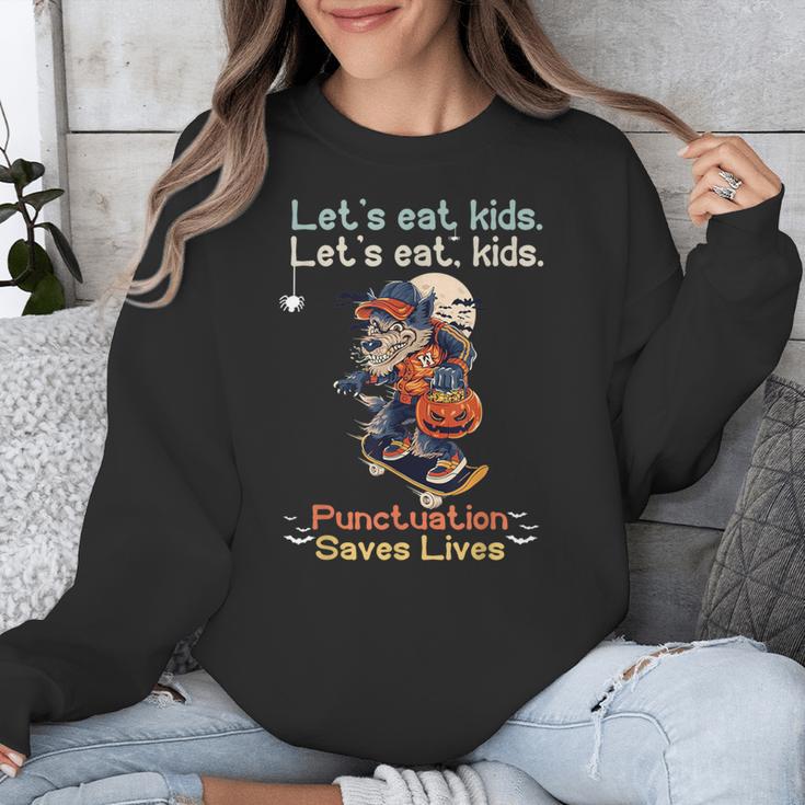 Let's Eat Kids Grammar Werewolf Halloween Teacher Unisex Sweatshirt, funny design Let's Eat Kids Grammar Werewolf Halloween Teacher Unisex Sweatshirt, funny design