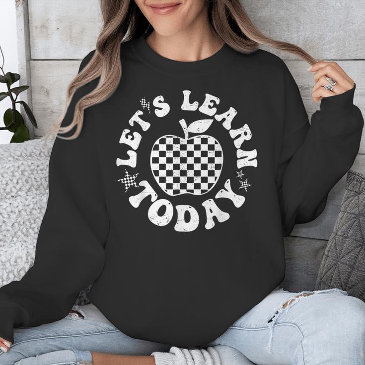 Let's Learn Today Checkered Apple Back To School Teacher Unisex Sweatshirt, funny design