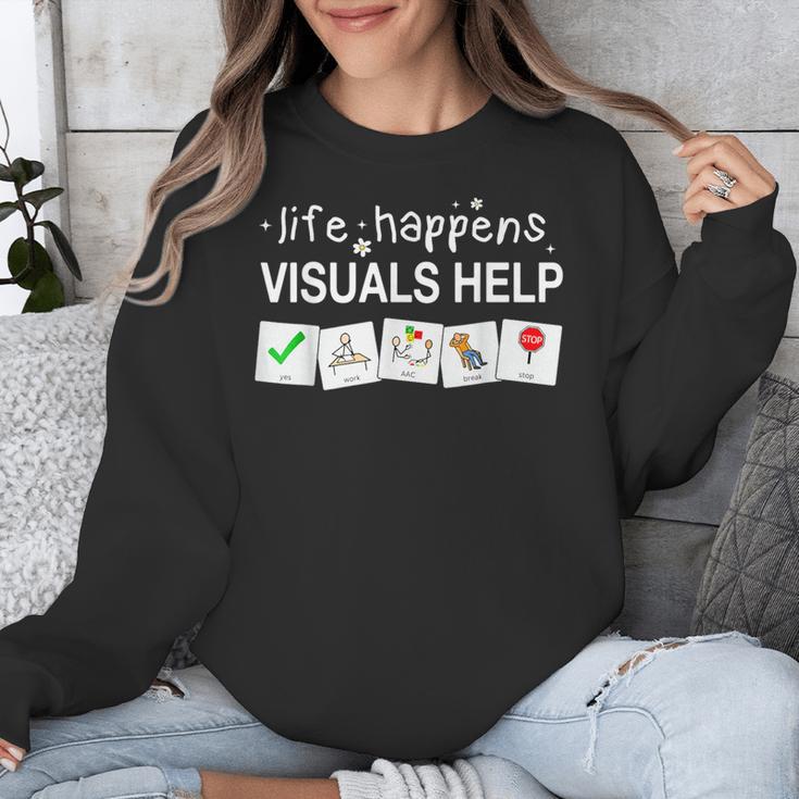 Life Happens Visuals Help Special Education Teacher Aide Unisex Sweatshirt, funny design Life Happens Visuals Help Special Education Teacher Aide Unisex Sweatshirt, funny design