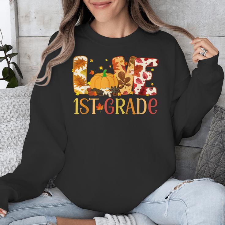 Love First Grade Happy Fall Thanksgiving Women 1st Teacher Unisex Sweatshirt, First Grade Teacher Gifts, funny design Love First Grade Happy Fall Thanksgiving Women 1st Teacher Unisex Sweatshirt, First Grade Teacher Gifts, funny design
