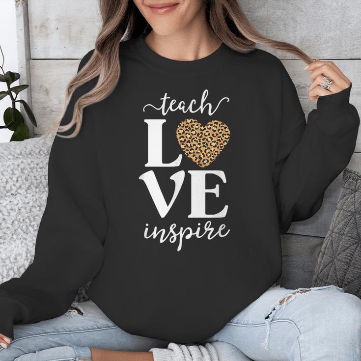 Love Leopard Print Teacher Cheetah School Inspire Teach Unisex Sweatshirt, funny design