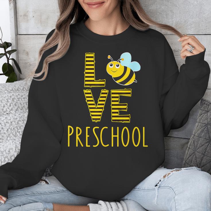 Love Preschool Back To School Yellow Bee Preschool Teacher For Men Women Girls Kids Unisex Sweatshirt, funny design