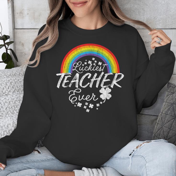 Luckiest Teacher Ever Rainbow- St Patricks Day Teacher Unisex Sweatshirt, funny design