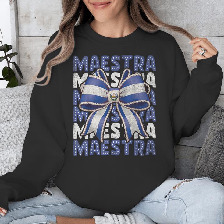 Maestra El Salvador Coquette Bow Hispanic Spanish Teacher Unisex Sweatshirt, funny design Maestra El Salvador Coquette Bow Hispanic Spanish Teacher Unisex Sweatshirt, funny design