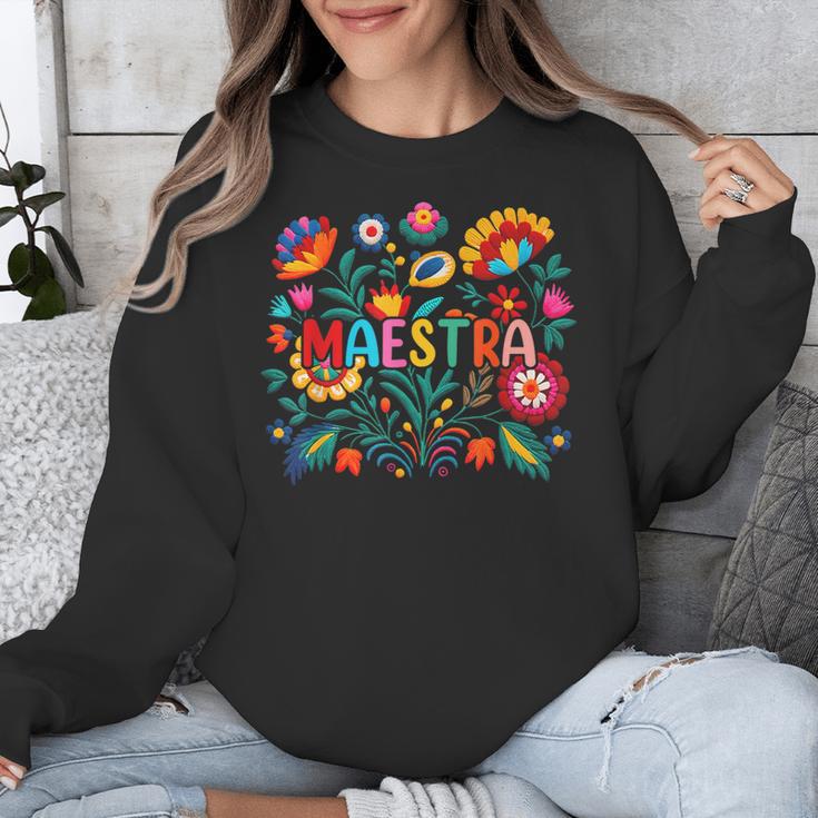 Maestra Flowers Spanish Teacher Cinco De Mayo Unisex Sweatshirt, funny design