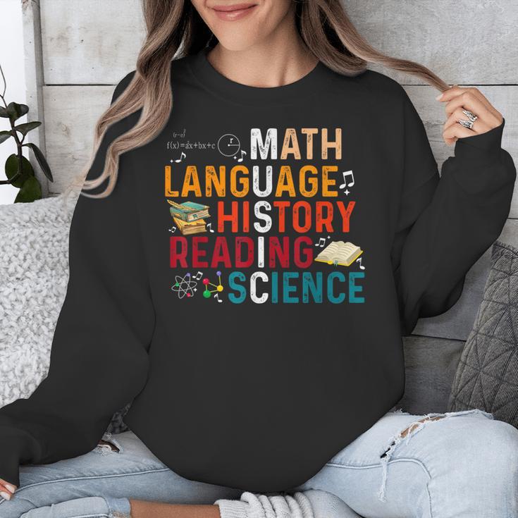 Math Language History Reading Science Music Teacher Unisex Sweatshirt, History Teacher Gifts, Science Teacher Gifts, funny design
