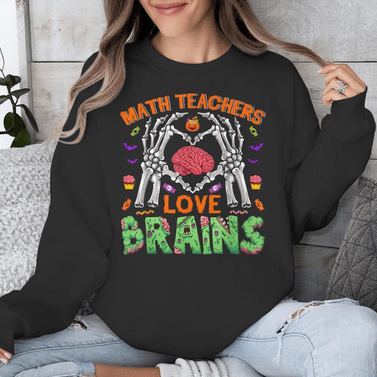 Math Teacher Love Brain Heart Skeleton Hand Zombie Halloween Unisex Sweatshirt, funny design