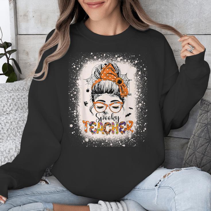 Messy Bun Spooky Teacher Bleached Halloween Teachers Unisex Sweatshirt, funny design Messy Bun Spooky Teacher Bleached Halloween Teachers Unisex Sweatshirt, funny design