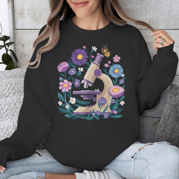 Microscope Flower Butterfly Biology Science Teacher Student Unisex Sweatshirt, Science Teacher Gifts, funny design