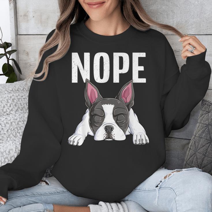Nope Boston Terrier Puppy Dog Bostie Lover Men Women Girls Kids Unisex Sweatshirt, funny design