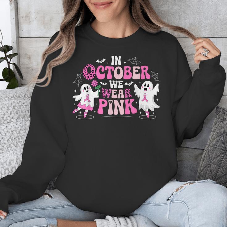 In October We Wear Pink Ballet Ghost Teacher Breast Cancer Unisex Sweatshirt, funny design