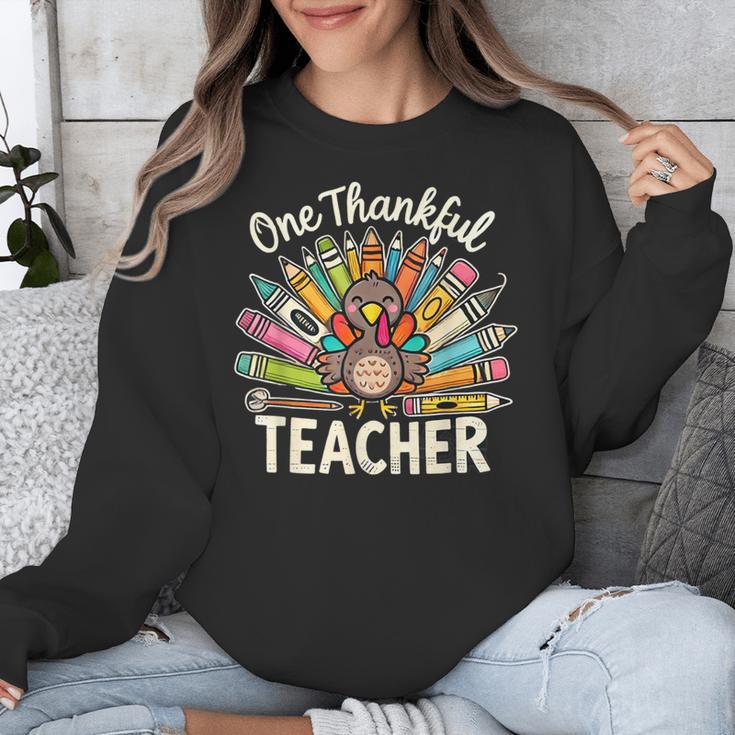One Thankful Teacher Cute Thanksgiving Turkey School Unisex Sweatshirt, funny design