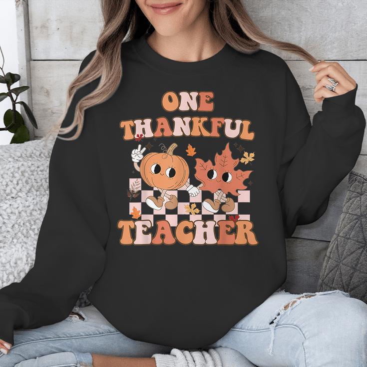 One Thankful Teacher Fall Leaves Thanksgiving Retro Unisex Sweatshirt, funny design One Thankful Teacher Fall Leaves Thanksgiving Retro Unisex Sweatshirt, funny design
