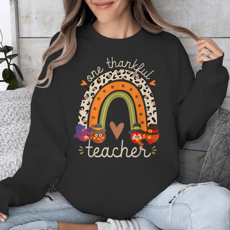 One Thankful Teacher Thanksgiving Turkey Rainbow Fall Unisex Sweatshirt, funny design