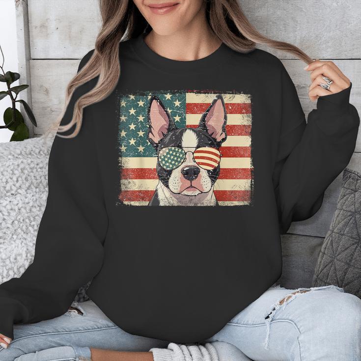 Patriotic Boston Terrier Dog Lover USA Flag 4th Of July For Men Women Kids Unisex Sweatshirt, Patriotic Boston Terrier Gifts, Boston Terrier 4th Of July Gifts, funny design