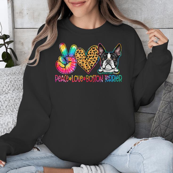 Peace Love Boston Terrier Tie Dye Dog Lover For Men Women Girls Kids Unisex Sweatshirt, funny design
